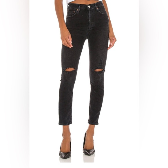 Agolde Nico High Rise Slim Straight Denim Jeans Distressed In Cassette Sz 25 - Picture 2 of 16